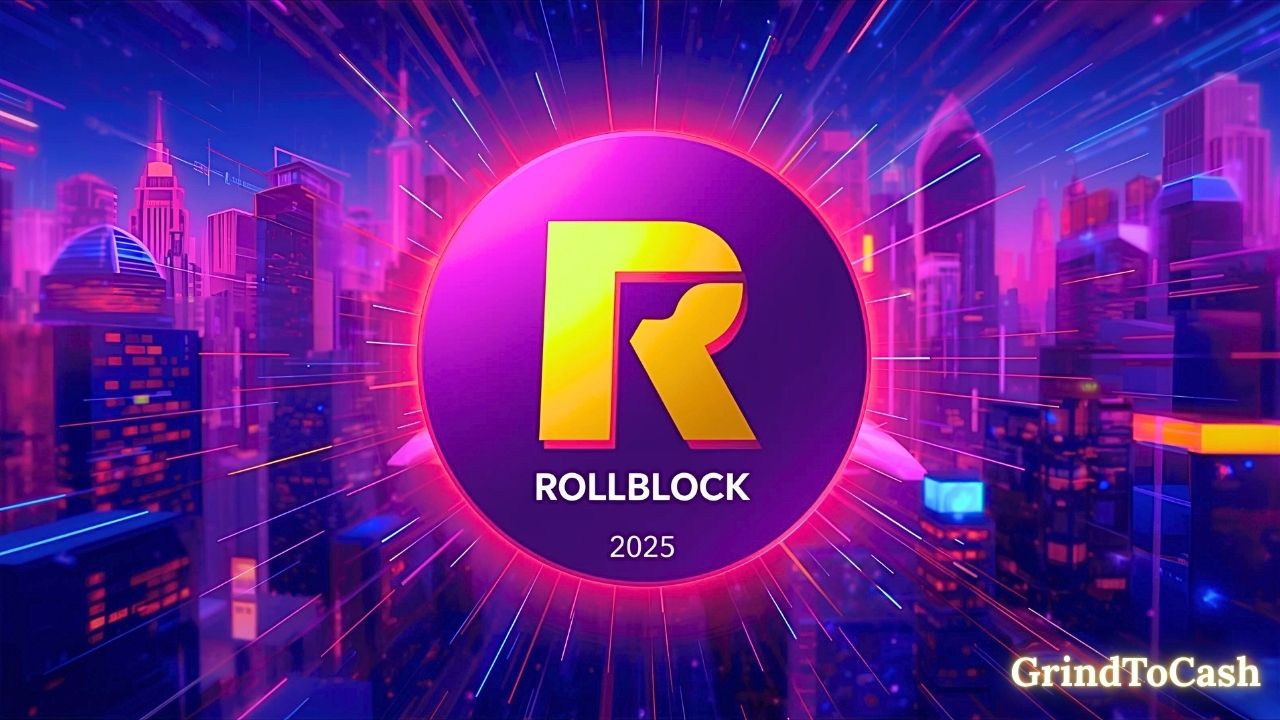 Illustration of Rollblock (RBLK) cryptocurrency symbol representing its launch in 2025