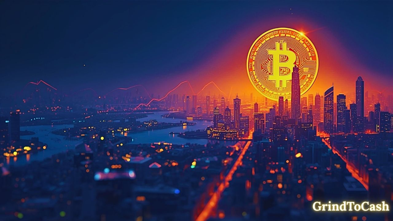 BONK coin moving toward futuristic city skyline symbolizing long-term growth potential