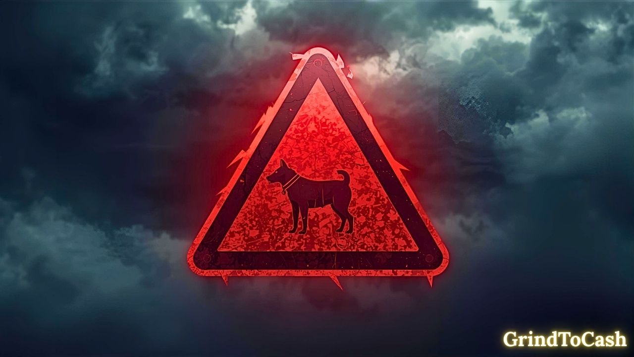 Warning sign representing risks, misconceptions, and volatility in Dogecoin