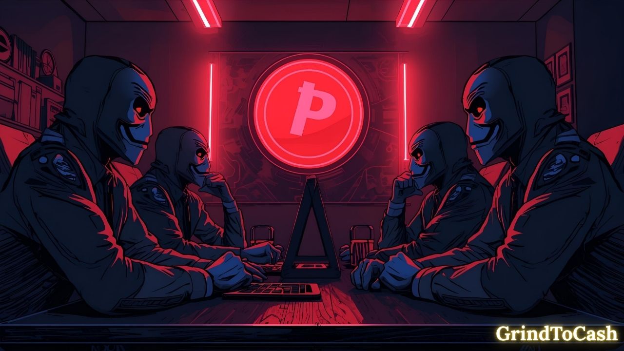 Concept image of anonymous crypto founders discussing leadership and controversy around Pepe coin