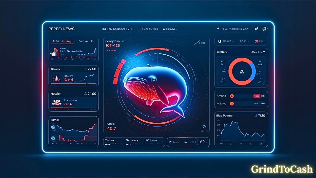 Real-time crypto dashboard highlighting Pepe latest news, burn activity, and whale movements