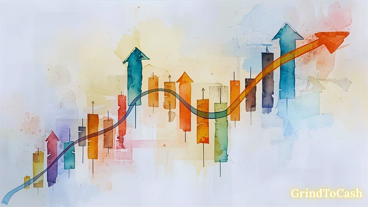 Bitcoin price chart with upward and downward arrows showing bullish and bearish forecasts