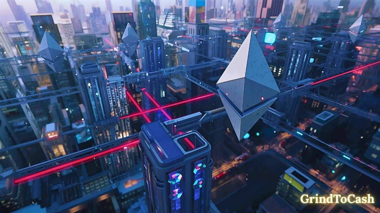 Symbolic image of high Ethereum gas fees, network congestion, and rival blockchains competing