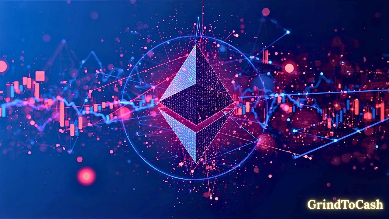 Illustration of Ethereum powering decentralized finance apps like lending, trading, and stablecoins.