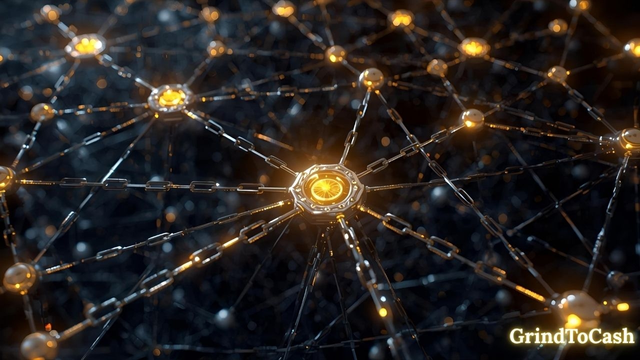 Network of connected chains and data feeds, symbolizing oracles, bridges, and DeFi infrastructure