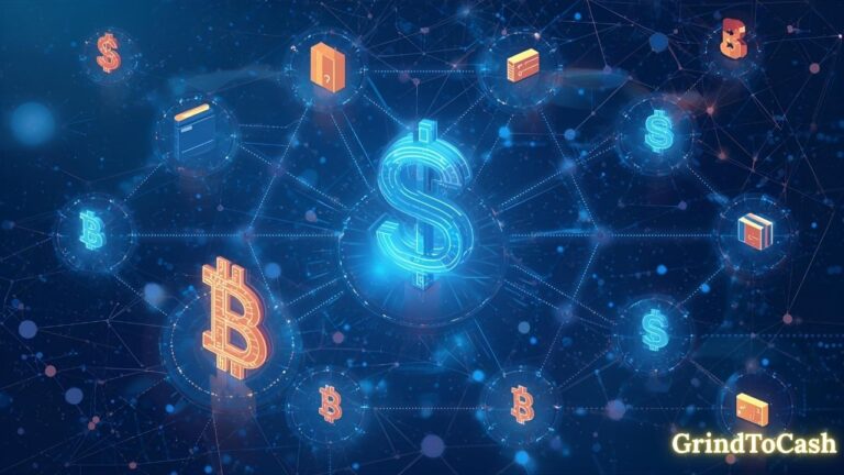 A futuristic financial network showing blockchain connections and digital wallets symbolizing the power of decentralized finance (DeFi) in 2025.