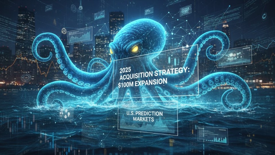 Kraken’s major $100M acquisition strategy in 2025 showing expansion into U.S. prediction markets for future growth.