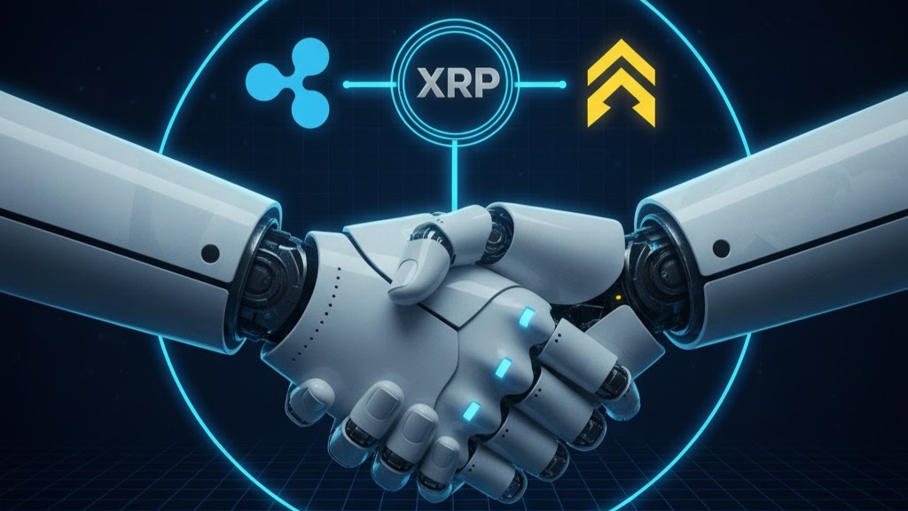 Two hands shaking with Ripple and Evernorth logos in the background, representing a long-term strategic alliance for XRP ecosystem growth.