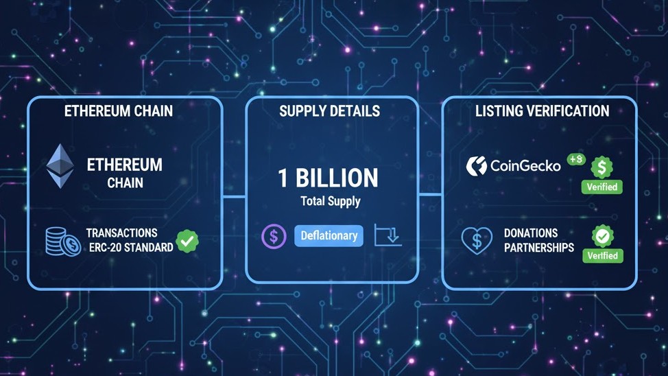 Visual summary of Pawthereum token data including Ethereum chain, supply details, and listing verification.