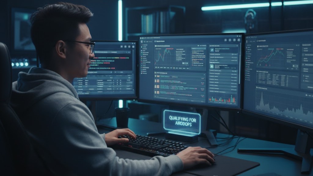 Image of a crypto user setting up multiple wallets and completing on-chain tasks to qualify for airdrops.