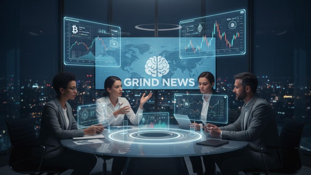 explaining how Grind News shows the effect of economic trends on cryptocurrency growth.