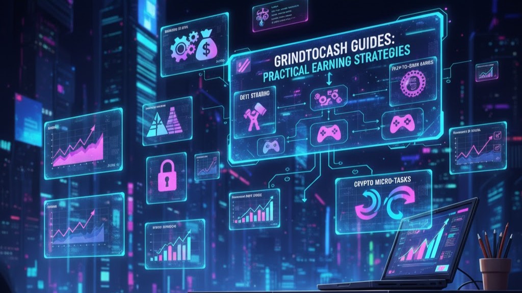 Visual of crypto user exploring practical earning methods and strategies inside GrindToCash guides.