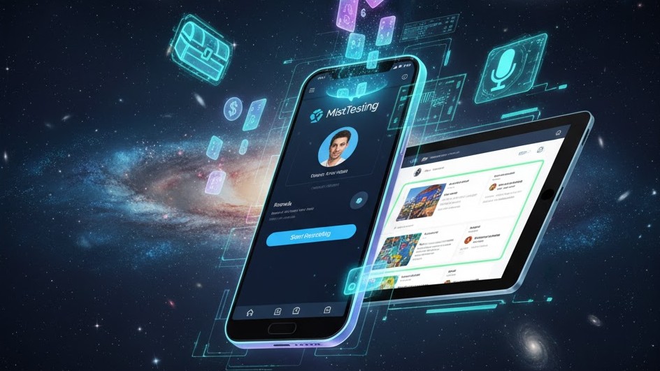 Remote user recording feedback on website through UserTesting app and earning money for reviews.