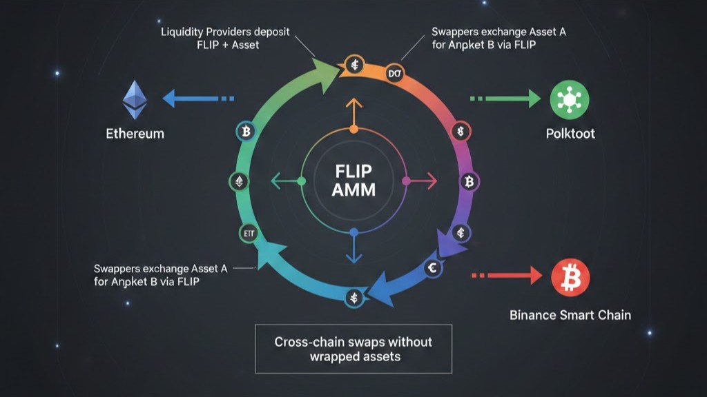 Simple diagram explaining Chainflip FLIP cross-chain AMM concept