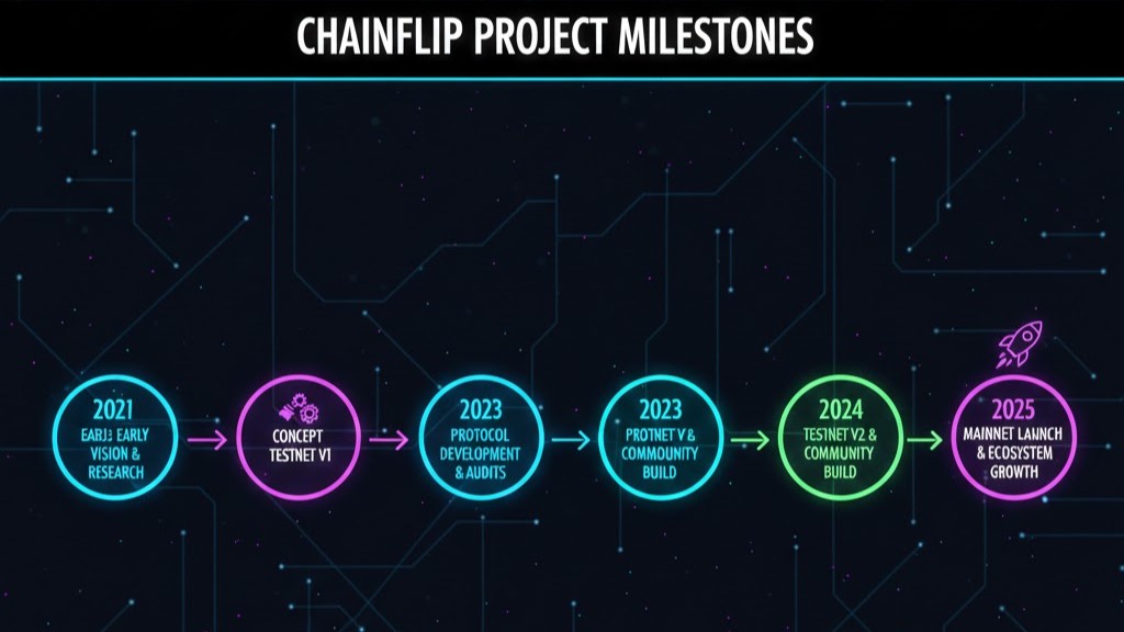 Timeline of Chainflip project milestones from early vision to mainnet
