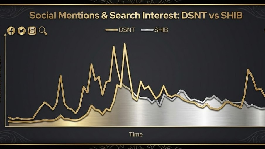 Chart showing social mentions and search interest for DSNT vs SHIB