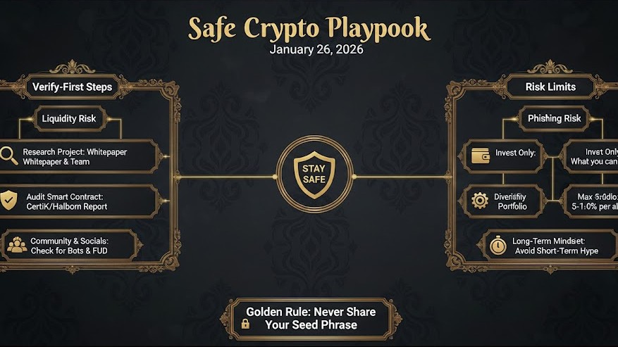 Safe crypto playbook with verify-first steps and risk limits